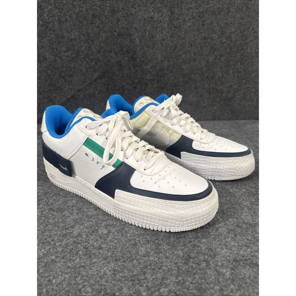 Nike Air Force 1 Type N.354 Mens 12 White Obsidian Blue Green CQ 2344-100
